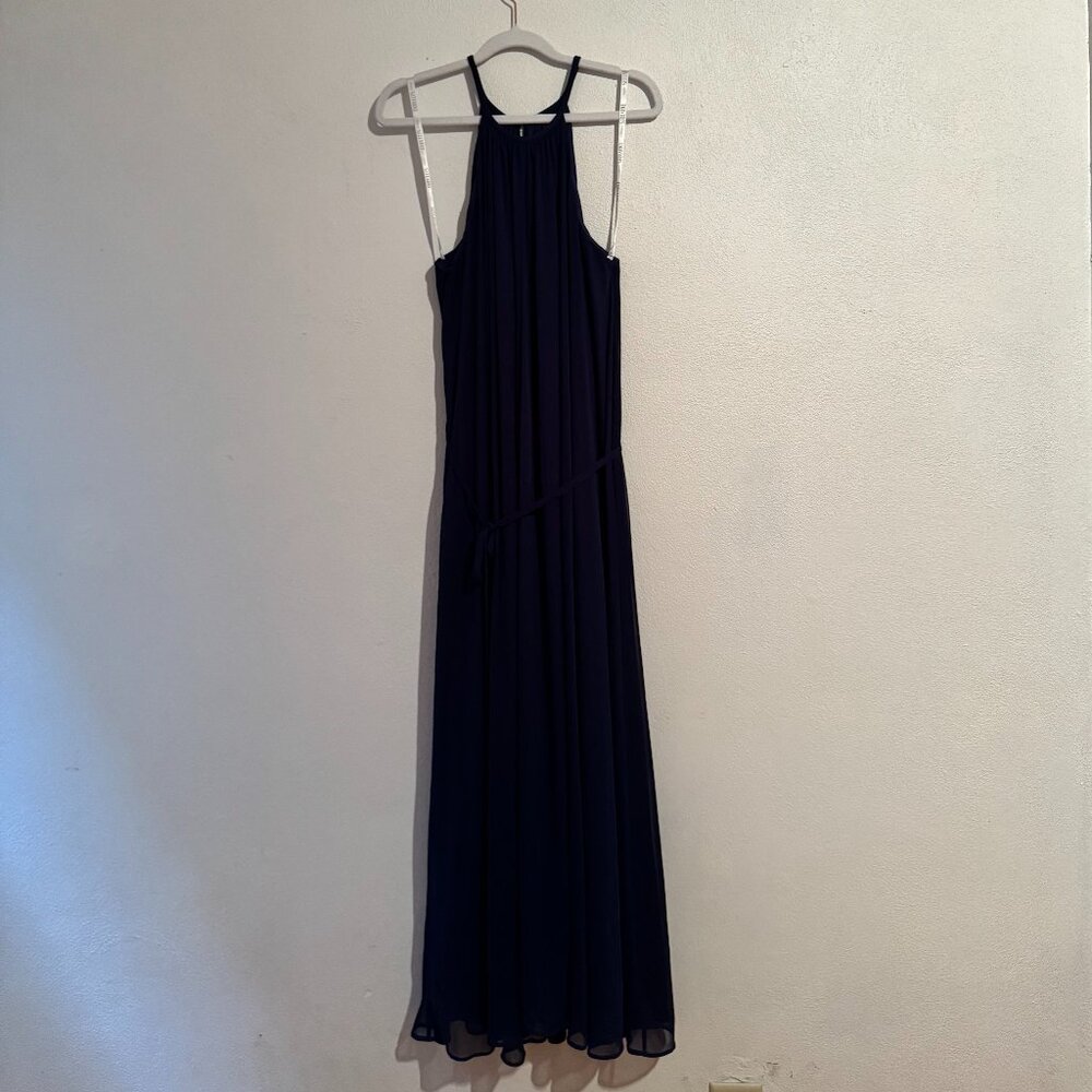 David’s Bridal Navy High-Neck Draped Dress – Size 14
